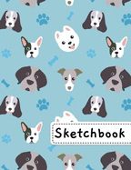 Sketchbook: Cool Little Dogs Sketchbook, 8.5" x 11", 110 Pages, Large Blank Drawing Book For Kids With Cool Blue Puppies Pattern