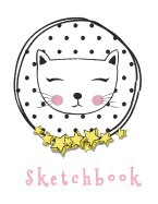 Sketchbook: Cute Princess Cat Face With Gold Stars, Large Blank Sketchbook For Kids, 110 Pages, 8.5" x 11", For Drawing, Sketching & Crayon Coloring