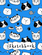 Sketchbook: Funny Cats Pattern Blue Background, Large Blank Sketchbook For Kids, 110 Pages, 8.5" x 11", Letter Size, For Drawing, Sketching, Pencil & Crayon Coloring