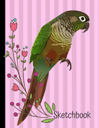 Sketchbook: Green Cheek Conure Bird Pink Sketch Book 8.5 x 11 Blank Paper 100 Pages Notebook For Drawing Art Journal