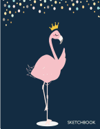 Sketchbook: Qeen Flamingo on Datk Blue Cover (8.5 X 11) Inches 110 Pages, Blank Unlined Paper for Sketching, Drawing, Whiting, Journaling & Doodling