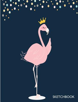 Sketchbook: Qeen flamingo on datk blue cover (8.5 x 11) inches 110 pages, Blank Unlined Paper for Sketching, Drawing, Whiting, Journaling & Doodling - Flamingo, Cutie