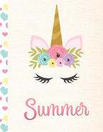 Summer: Personalized Unicorn Sketchbook For Girls With Pink Name - 8.5x11 110 Pages. Doodle, Sketch, Create!