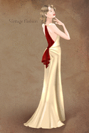 Vintage Fashion: Writing Notebook, Diary, 1930 cream and red dress fashion illustration, art deco style journal with lined pages