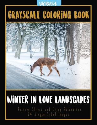 Winter In Love Landscapes: Grayscale Coloring Book Relieve Stress and Enjoy Relaxation 24 Single Sided Images - Victoria